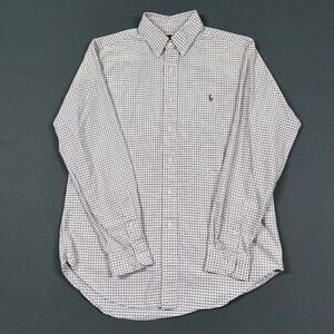 Polo Ralph Lauren Shirt Mens Medium Oxford Pink Gingham Plaid Pony Classic